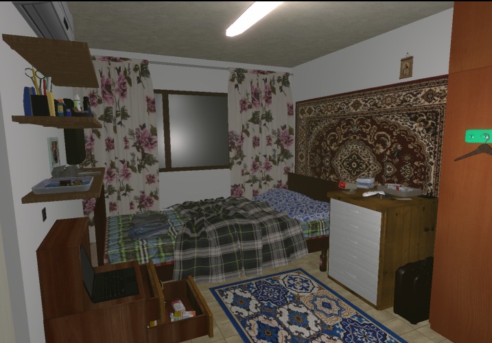 The father's bedroom in a VR experience representing the daily life of a person living with Parkinson's disease