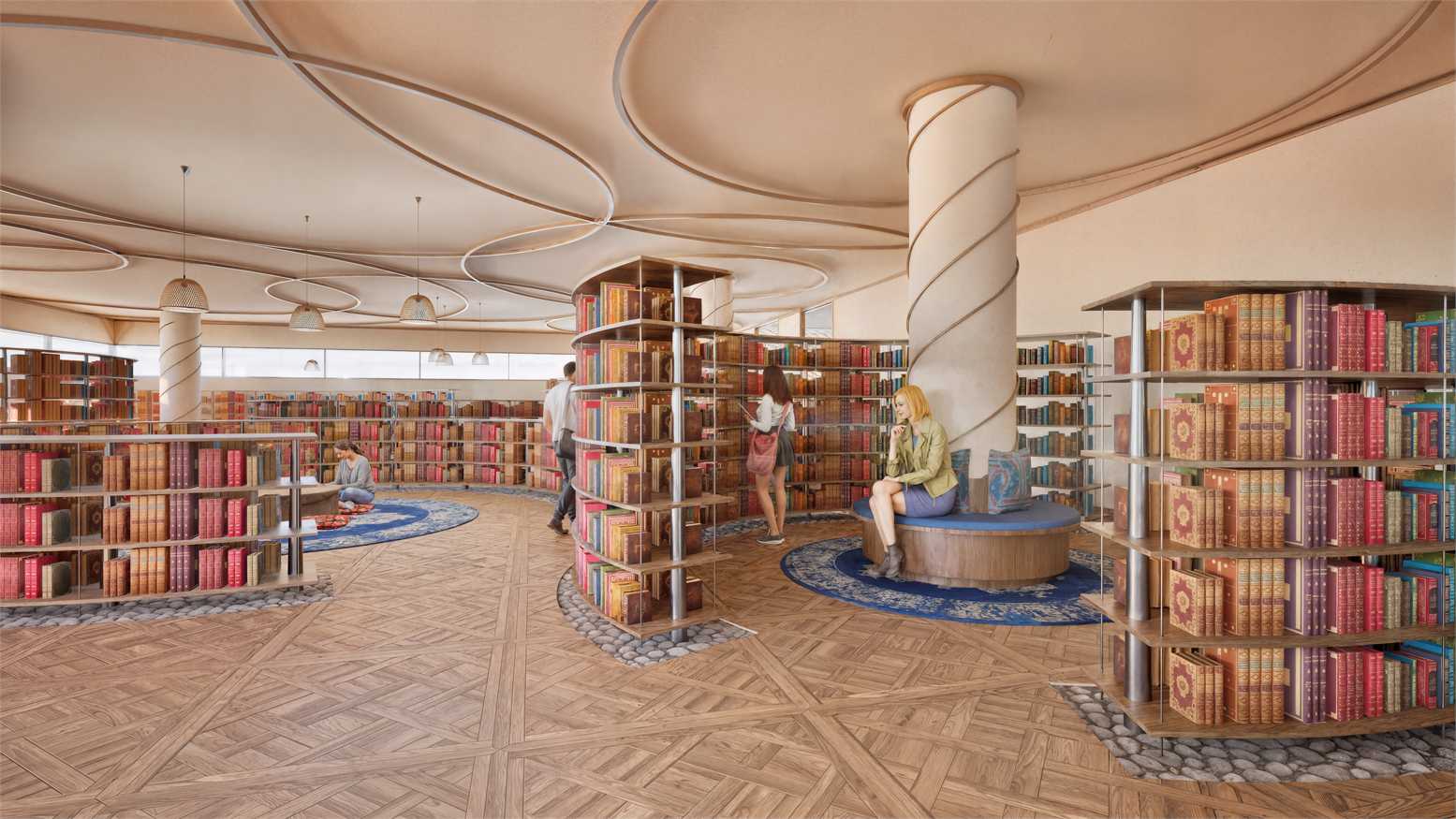 Intimate library space designed for individual reading, study, and quiet reflection