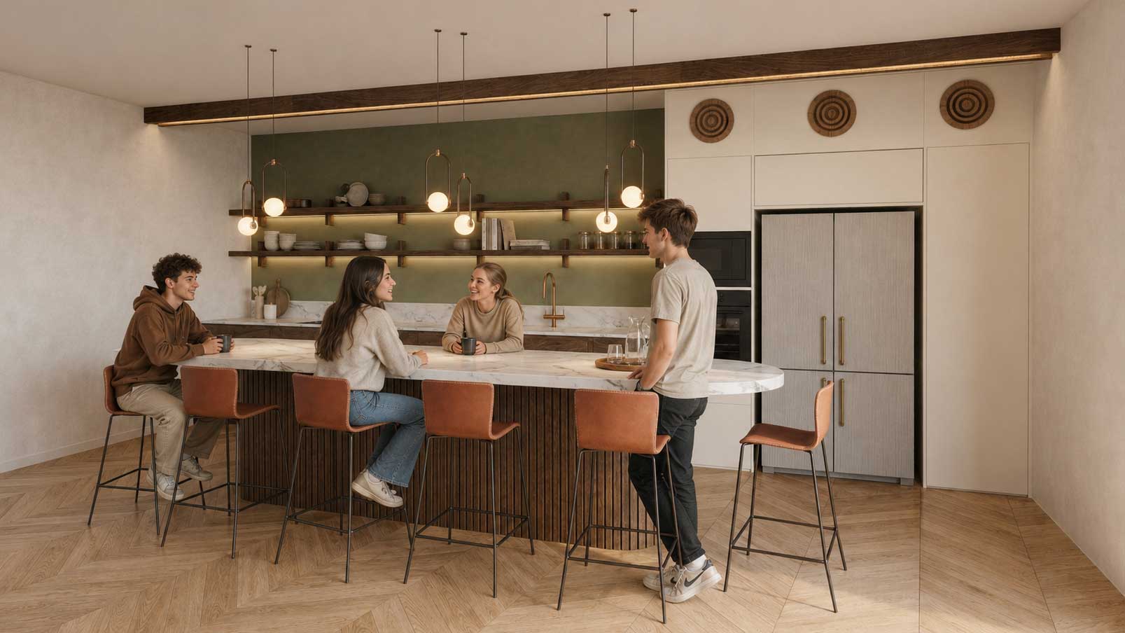 Shared Kitchenette: The ground-floor kitchenette in the residential building, providing easy and convenient access for all program participants.