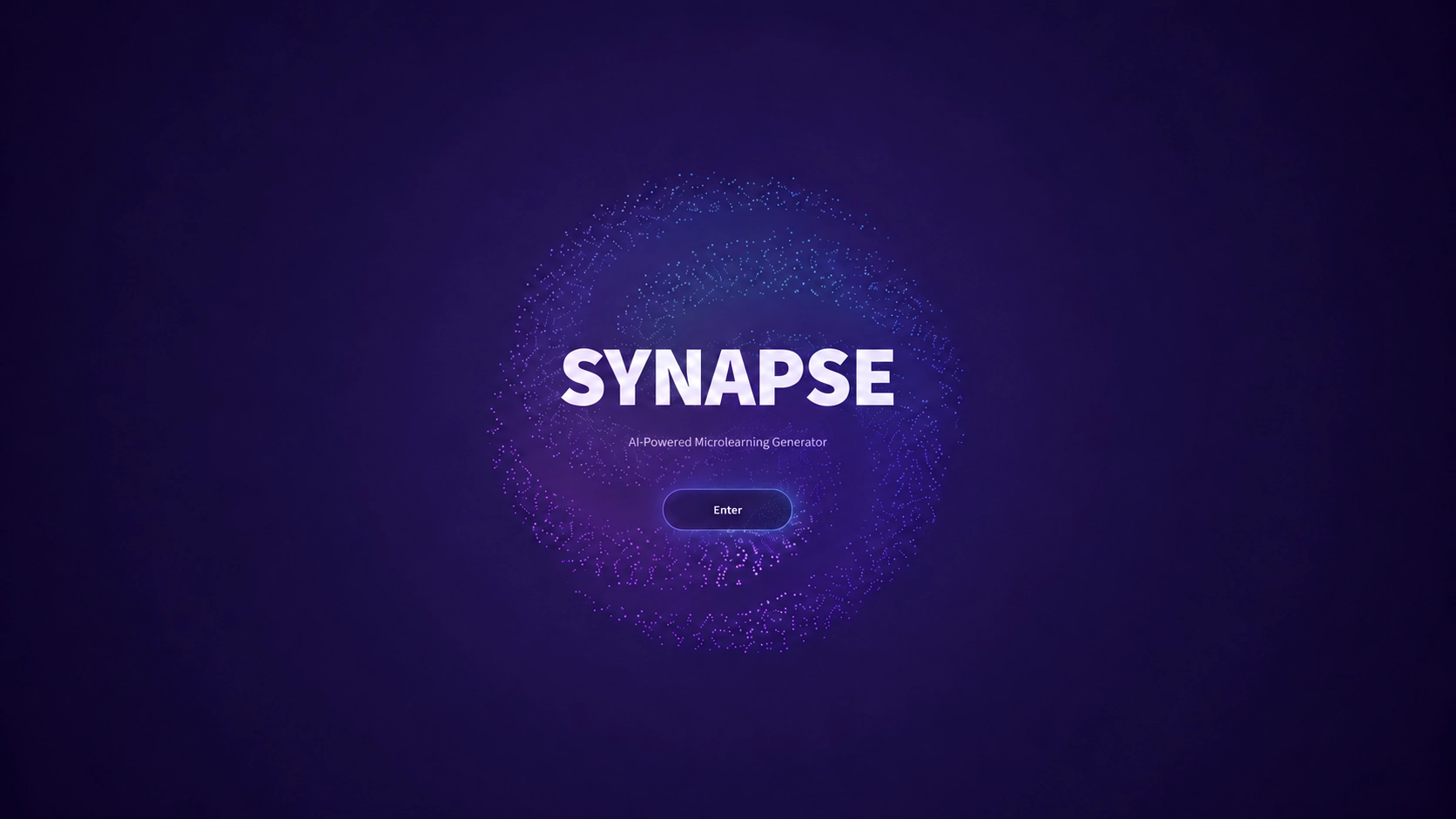 מסך הכניסה לSynapse, מערכת ליצירת יחידות מיקרולמידה באמצעות בינה מלאכותית.