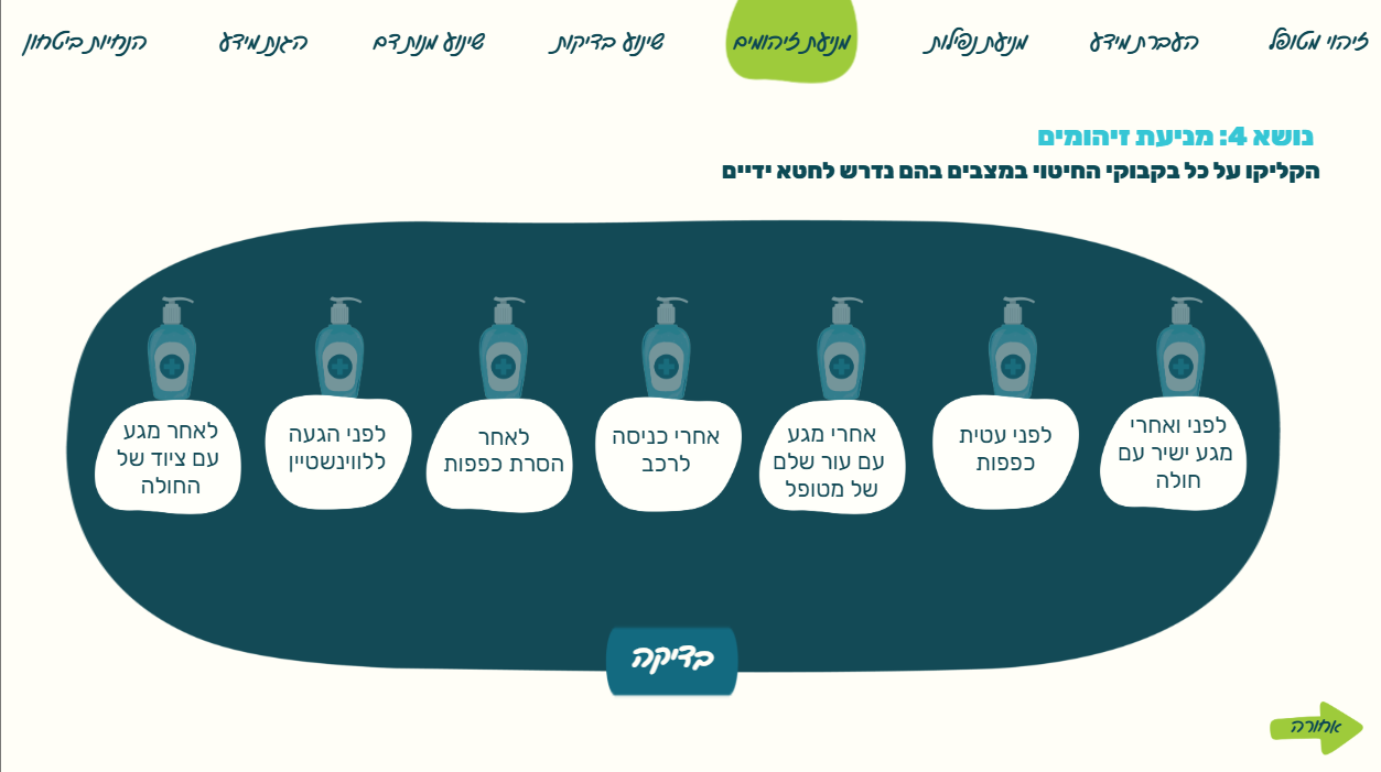 בחירת מצבים בהם נדרש לחטא ידיים